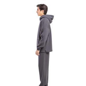 Sweat à capuche décontracté pour homme en molleton anthracite, avec empiècements coupés et cousus, style streetwear confortable, OEM ODM - Product Image 3