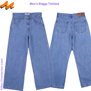 Men's Baggy Light Blue Twisted Loose Fit Denim Five Pocket Vertical <b>Dart</b> 11.09 OZ - Product Image 3