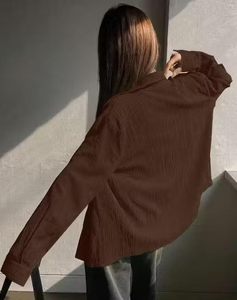 Women's Knitted Shirt Collar Blouse Solid Color Long Sleeve Loose Fit Casual <b>Top</b> Full Sleeve Elastic Fabric All Seasons Wear - Product Image 4