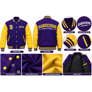 Veste universitaire sur mesure pour femme, violette et jaune, avec boutons pression et lettres brodées. - Product Image 5