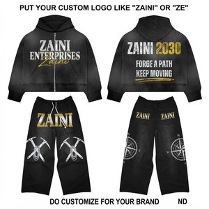 ชุดวอร์ม Zaini Enterprises พรีเมียม ผ้าฟลีซ 350gsm ผ้าฝ้าย 100% สีดำล้วน เสื้อฮู้ด กางเกงจ็อกเกอร์ขายาว สไตล์สตรีทแวร์ลำลองสำหรับฤดูหนาว - Product Image 1