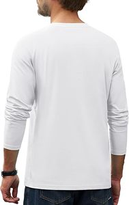 เสื้อยืดแขนยาวสีขาวสำหรับผู้ชาย ทรงปกติ คอกลม ผ้าฝ้ายเจอร์ซีย์ สีพื้นลำลอง มีกระเป๋าหน้า ผ้าฝ้ายแท้ - Product Image 2