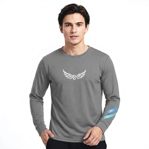 <b>Men's</b> Black <b>Long</b> <b>Sleeve</b> Crew Neck Jersey With <b>White</b> Logo And Blue On <b>Sleeve</b> Moisture Wicking Polyester - Product Image 2