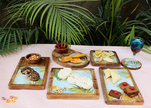 Ensemble de plateaux de service élégants en bois faits à la main Falak World Export, motif végétal, ensemble multi-pièces, forme rectangulaire, design floral - Product Image 5