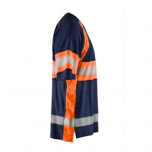 T-shirt de travail haute visibilité respirant et réfléchissant pour hommes, en coton, uniforme de sécurité, rayures orange et bleu marine, personnalisable - Product Image 5