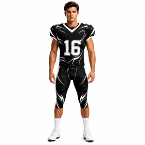 Uniforme de Fútbol Americano Personalizado para Hombre, Negro y Blanco, Impresión por Sublimación, Conjunto de Pantalones y Camiseta de Poliéster Transpirable, Número 16 - Product Image 2