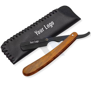 ผู้ผลิตและจำหน่ายมีดโกนสำหรับช่างตัดผม สีดำ โลหะ สแตนเลส ด้ามไม้ พร้อมซองหนัง รับทำโลโก้ตามสั่ง - Product Image 1