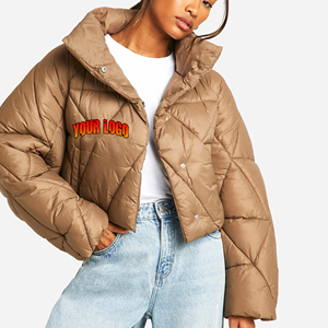 Doudoune courte matelassée pour femme, col montant, fermeture éclair, manches longues, manteau d'hiver chaud, vente en gros de vêtements d'extérieur - Product Image 4