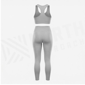 Ensemble de yoga 2 pièces North Approach : Crop top dos nageur et Legging taille haute longueur intégrale, gris uni, sans couture, respirant, vêtements de sport - Product Image 2