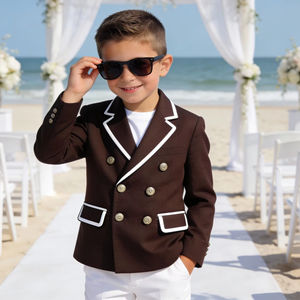 Costume de blazer croisé pour garçons pour mariage à la plage |   Ensemble de blazer formel pour enfants avec passepoil contrastant - Product Image 1