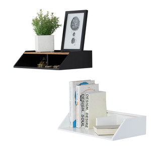 Black Colour Scandinavian Modern Durable MDF <b>Wall</b> Mounted Shelved <b>Unit</b> with Oak Veneer Finishing for Home Display - Product Image 5