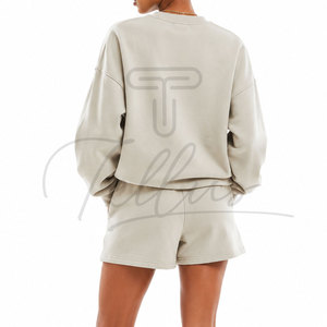 Conjunto Casual de 2 Piezas para Mujer, Shorts Holgados, Sudadera de Algodón de Manga Larga con Cuello Redondo y Bolsillo, Estampado de Letras, para Todas las Temporadas - Product Image 4