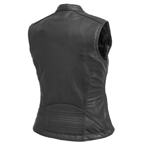 Chaleco de Motocicleta Salva Leather para Mujer, de Cuero Genuino Transpirable, Cuello Mao, Cierre de Cremallera, Color Sólido, Largo Regular - Product Image 3