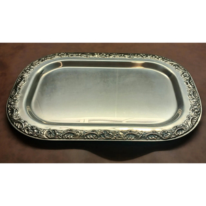 Plateau de service rectangulaire vintage en acier inoxydable, finition argentée polie, plateau moderne en métal texturé pour la restauration et la décoration intérieure - Product Image 2