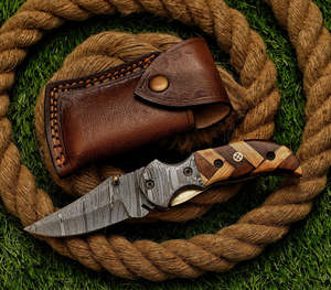 Hand Forged Damascus Steel Liner Lock Folding Pocket Knife Mosaic Wooden Handle EDC Industrial Grade OEM ODM Customizable Knives - Product Image 6