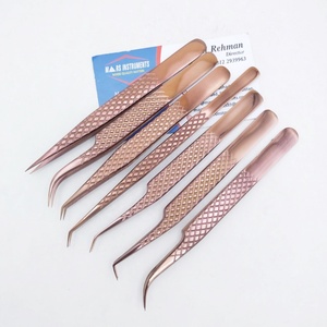 Pince à épiler en acier inoxydable or rose personnalisée extension de cils fibre pointue diamant à 90 degrés durable et durable - Product Image 2