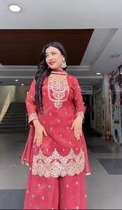 Conjunto de Salwar Kameez Rosa Bordado para Mujer, Ropa Étnica para Fiesta, Sin Arrugas, de Secado Rápido, con Dupatta - Product Image 5