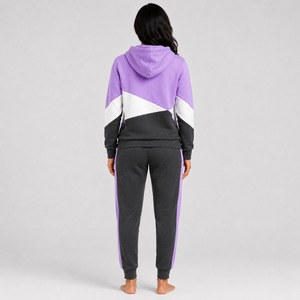 Ensemble de survêtement à capuche color block pour femme, avec poches latérales pleine longueur, style décontracté automne, mélange coton élasthanne, vente en gros - Product Image 4
