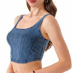 Top Quality Breathable Denim Crop Top Push Up <b>Strapless</b> <b>Corset</b> Crop Top For Ladies With Custom Design And Size - Product Image 4