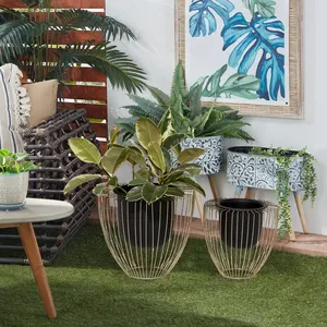 Maceta Decorativa en Tono Negro y Dorado con Marco de Alambre Abierto, Moderna Maceta para Plantas de Interior para Sala de Estar, Entrada y Exhibición Botánica - Product Image 6