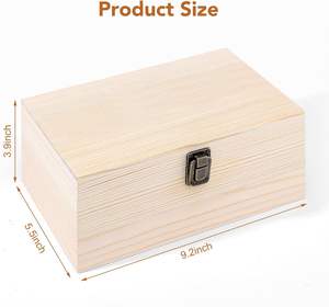 Boîte en bois avec couvercle à charnières - Grande taille 9,2"x5,5"x3,9" pour l'artisanat, le bricolage, le rangement de bijoux et de cadeaux, et l'organisation de loisirs créatifs - Product Image 3