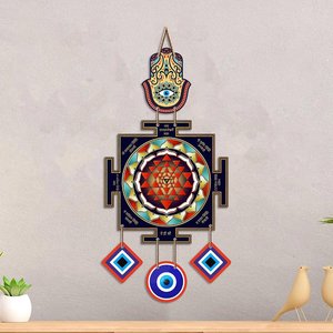 Décoration murale Main de Hamsa et Œil protecteur - Sculpture en verre style bohème pour la protection de l'entrée de la maison - Product Image 4