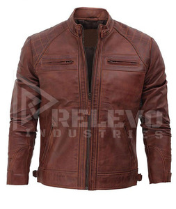 Chaqueta de Motociclista de Cuero para Hombre, Resistente a la Abrasión, Reforzada, con Costuras Reforzadas - Product Image 5