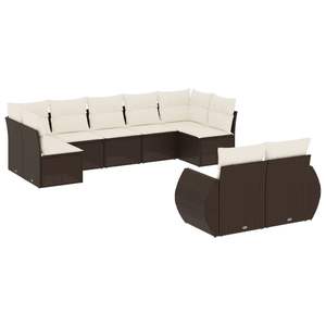 Conjunto de Muebles de Jardín de Ratán Sintético Marrón Modular de 9 Piezas - Product Image 2