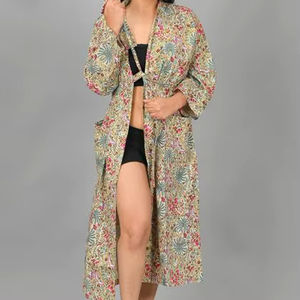 Kimono de Algodón Tejido a Mano con Estampado Floral, Elegante Ropa de Estar India, de Secado Rápido, para Mujer, Primavera/Verano - Product Image 2