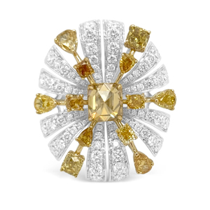 Anillo de cóctel de lujo para mujer, oro macizo de 18 quilates, diamante amarillo talla esmeralda, joyería de fiesta con diseño de flor - Product Image 1