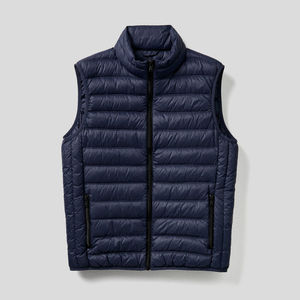 OEM Services Dark Blue Color Zip Up Puffer Men's Jackets 100% Polyester Fabric Stand Collar Sleeveless Puffer <b>Vest</b> With Low MOQ - Product Image 1