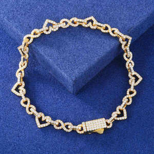 Iced Heart <b>Infinity</b> Link Gold Lab Grown Diamond Full Micro Pave Open Heart <b>Bracelet</b> Classic Style Wholesale Fine Jewelry - Product Image 2