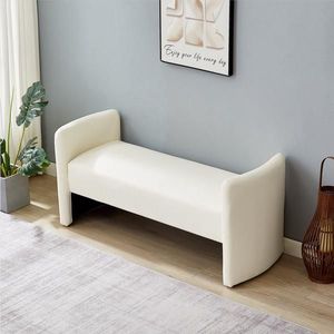 Pouf Rettangolare Beige in Tessuto Effetto Zampa di Gatto, Comodo Sgabello per Camera da Letto e Uso Domestico - Product Image 1