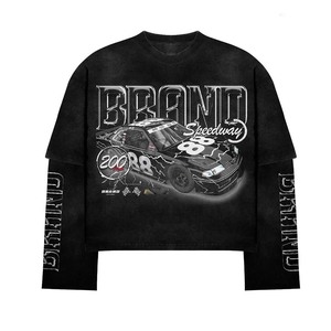 100% cotton T-shirt for men loose fit printed Men Double Layer Cotton Black Graphic Long Sleeve T Shirt Screen Print Custom <b>logo</b> - Product Image 3