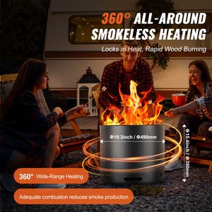 Braciere Senza Fumo in Acciaio Inox, Stufa per Falò 15,4 H X 19,3 Diametro, Caminetto a Legna con Vassoio Cenere Rimovibile per Riscaldamento Patio - Product Image 2