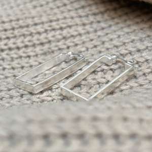 Pendientes de Aro Rectangulares Minimalistas, Pendientes de Latón Plateados, Pendientes de Aro Geométricos para Mujer al por Mayor - Product Image 2