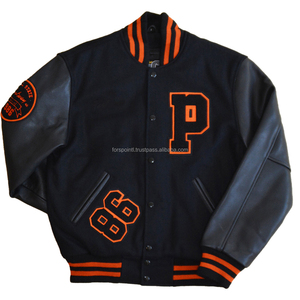 Letterman Varsity Chaquetas Tallas grandes Chaquetas de cuero para hombres Chenille Bordado Color Block Acanalado Chaquetas de béisbol de invierno - Product Image 3