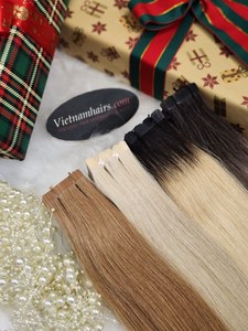 Extensiones de Cabello Adhesivas Premium 2025, 100% Cabello Humano Virgen Vietnamita, Cutícula Completa, Super Doble Trama, Invisibles - Product Image 1