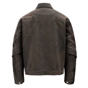 High Quality Vintage Denim Jacket Acid Washed with Stand Collar Zipper Distressed Jacket Custom logo Jacket for Men - Product Image 4