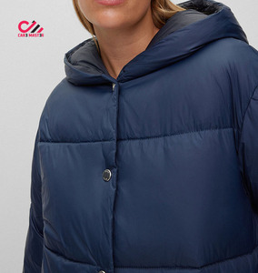 Chaqueta Larga Acolchada de Invierno para Mujer, con Capucha, Cierre de Cremallera, Color Sólido, Relleno de Poliéster, Abrigo Grueso - Product Image 2