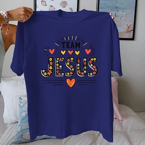 T-shirt décontracté pour femme TEAM JESUS à lettres florales, en tissu tricoté 100% coton, coupe confortable, col rond, manches courtes - Product Image 4