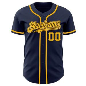 Camiseta de béisbol personalizada en azul marino y dorado, uniforme deportivo de equipo, transpirable, de poliéster, con botones, para hombres y mujeres - Product Image 2