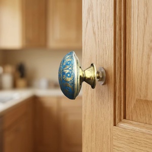 Turquoise <b>Gold</b> Brass Cabinet Knob Round Traditional Design for Kitchen <b>Drawer</b> Furniture Handle - Product Image 6