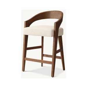 Tabouret de bar moderne en bois massif, chaise de bar rembourrée, tabouret contemporain pour îlot de cuisine, café, restaurant, hôtel - Product Image 2