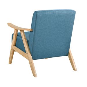 Fauteuil d'appoint moderne 1 pièce pour la maison, revêtement en tissu bleu, finition naturelle, bois d'hévéa massif, dossier et assise rembourrés pour salon - Product Image 4