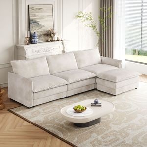 Divano a 3 Posti in Tessuto Corduroy, Comodo Divano Cloud Oversize a L Profondo con Poggiapiedi Mobile per un Comfort Elevato nel Soggiorno - Product Image 6