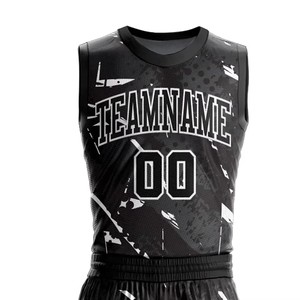 Conjunto de Uniforme de Baloncesto Personalizado para Hombre, Camiseta sin Mangas y Pantalones Cortos con Impresión Sublimada, Nombre del Equipo 00, Malla Negra Transpirable, Corte Atlético - Product Image 3