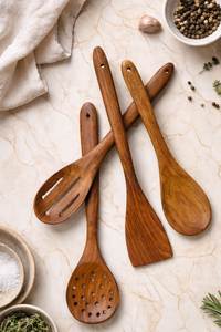 Juego de Utensilios para Ensalada de Madera Maciza Rústica, Ecológico, Cuchara y Tenedor para Servir, Utensilios de Cocina Aptos para Lavavajillas, Kit de Utensilios de Uso Manual - Product Image 6
