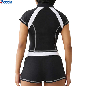 Conjuntos Deportivos Cortos de Verano Estilo Hip Hop, de Algodón Transpirable de Secado Rápido y Ecológicos, de Manga Corta para Mujer, 2 Piezas, Chaqueta con Cremallera y Pantalones Cortos - Product Image 2