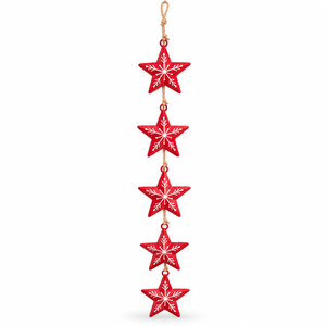 Conjunto de Campanas de Inspiración Folclórica Europea en Hierro Rojo Brillante con Pétalos Azules y Follaje Verde para Colecciones Navideñas de Boutique - Product Image 3